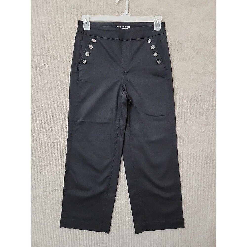 Chicos Wide Leg Ankle Pull On Jeans Womens 0 US 4 Black Sailor Stretch